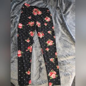 LuLaRoe Black Leggings with Red Floral Pattern